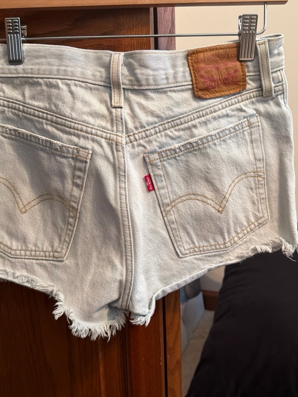 Levi's Pale Blue High-Rise Frayed Denim Shorts